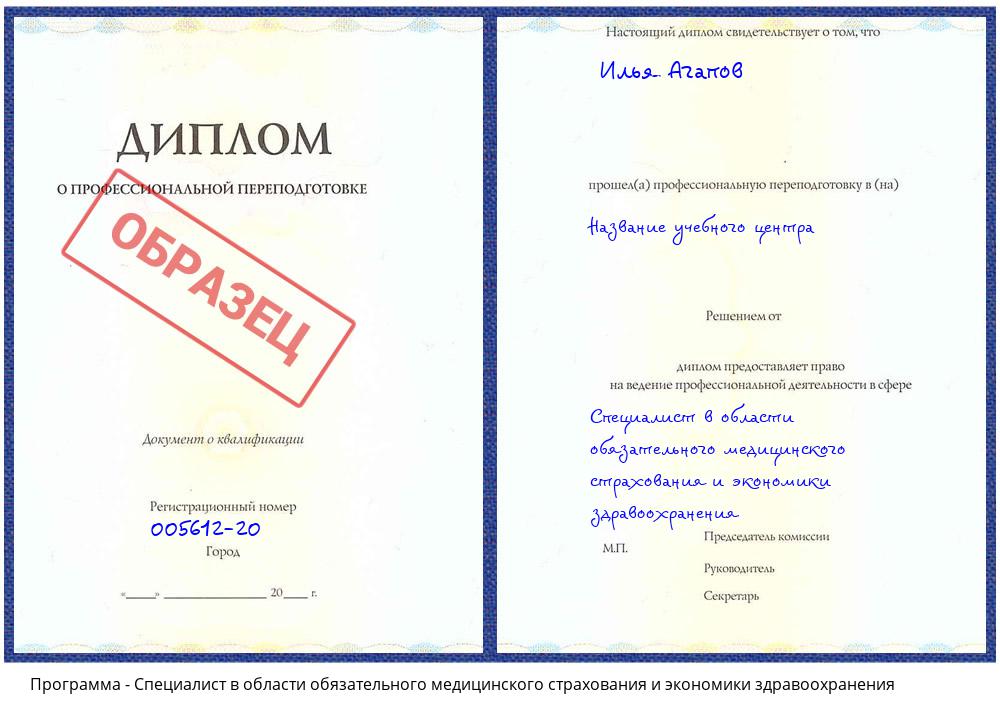 Специалист в области обязательного медицинского страхования и экономики здравоохранения Архангельск