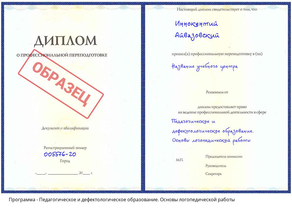 Педагогическое и дефектологическое образование. Основы логопедической работы Архангельск