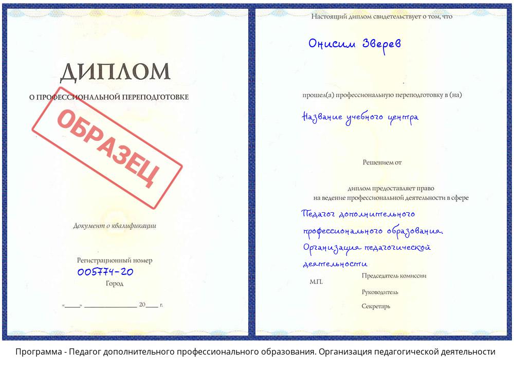 Педагог дополнительного профессионального образования. Организация педагогической деятельности Архангельск