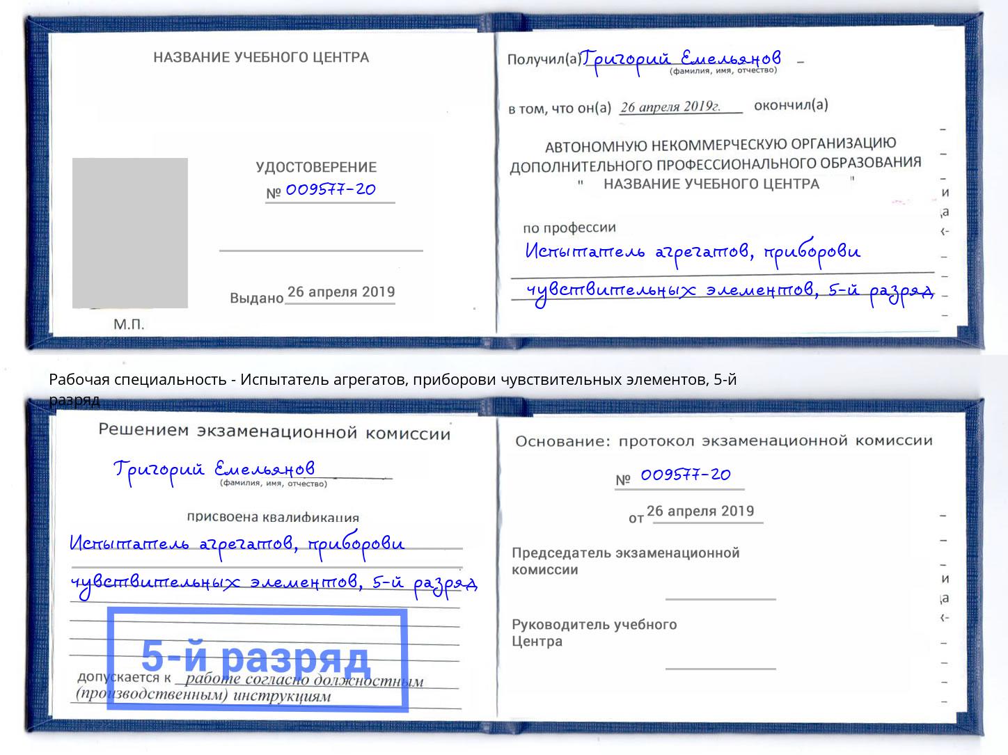 корочка 5-й разряд Испытатель агрегатов, приборови чувствительных элементов Архангельск