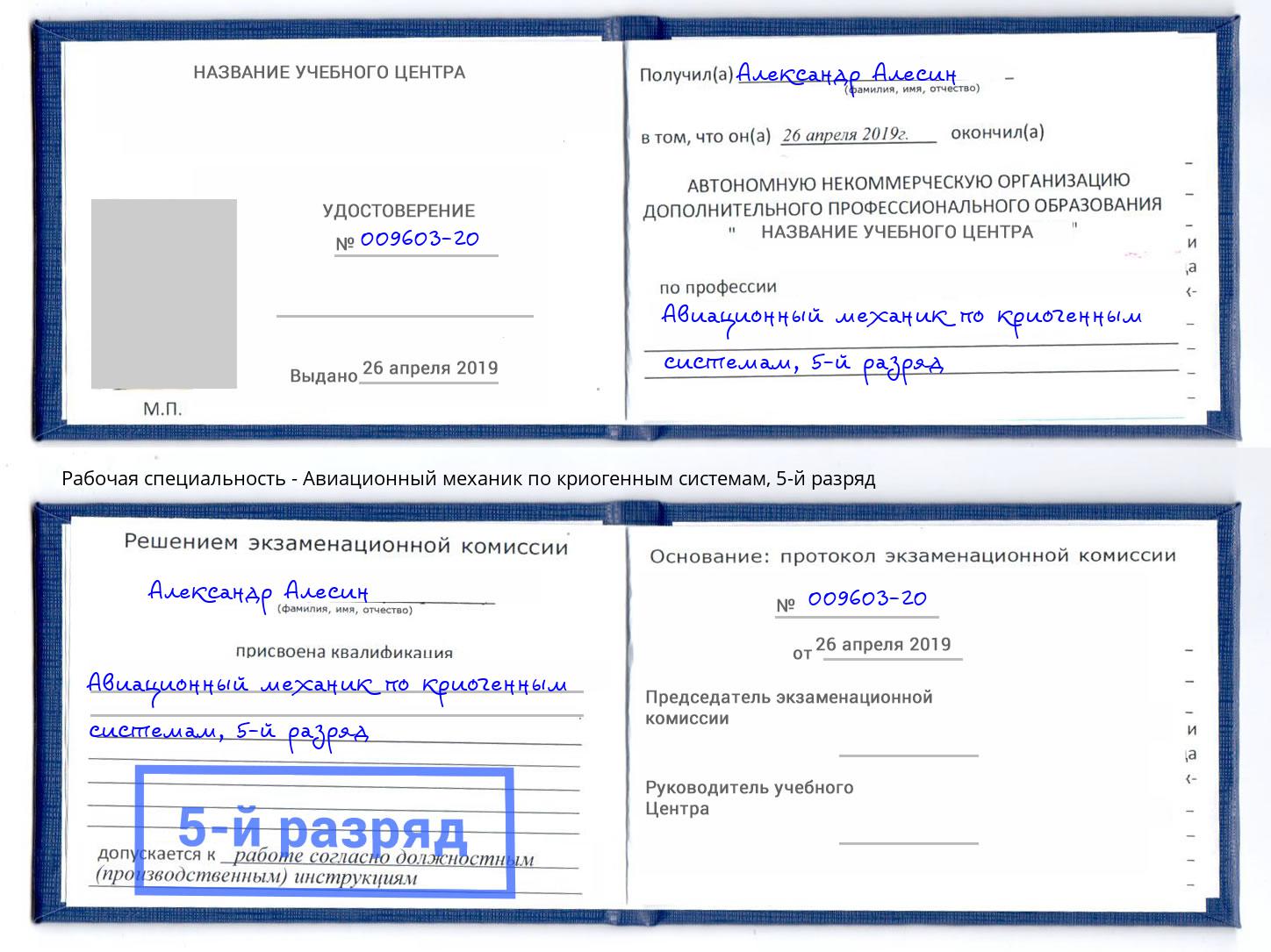 корочка 5-й разряд Авиационный механик по криогенным системам Архангельск