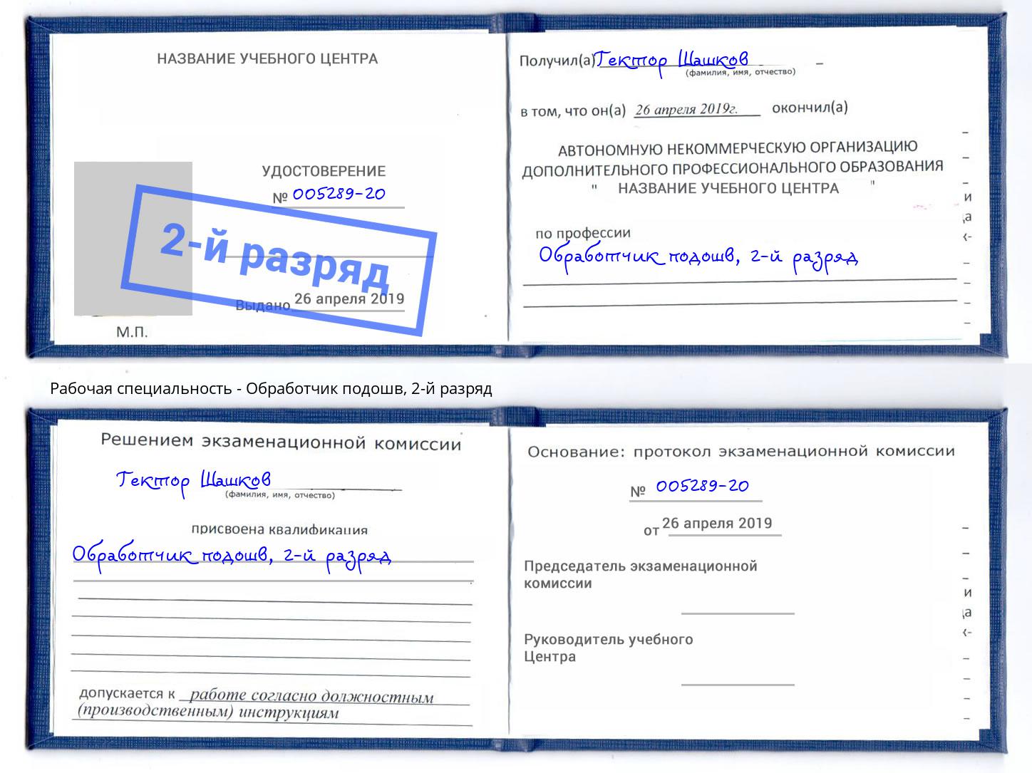 корочка 2-й разряд Обработчик подошв Архангельск