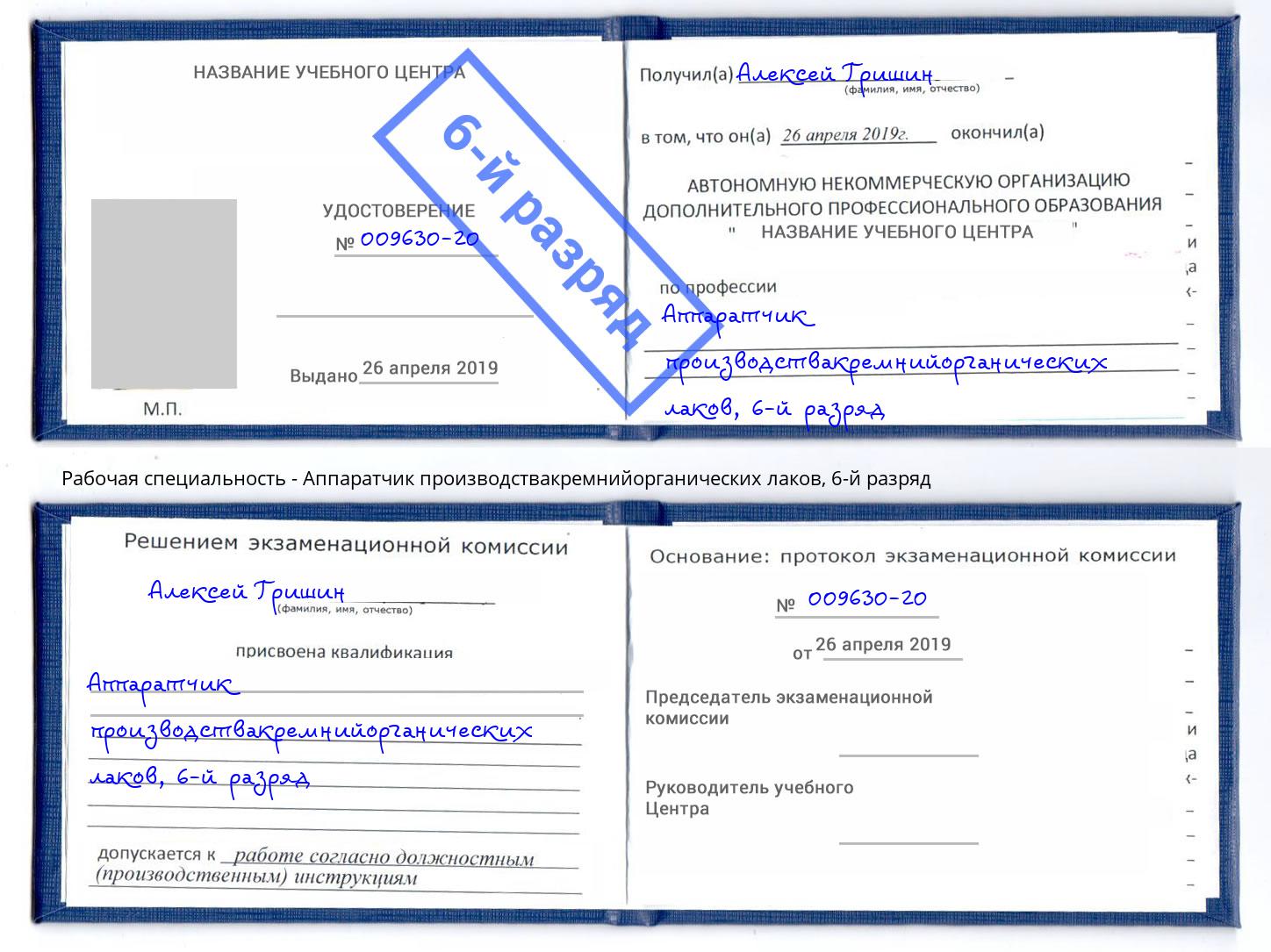 корочка 6-й разряд Аппаратчик производствакремнийорганических лаков Архангельск