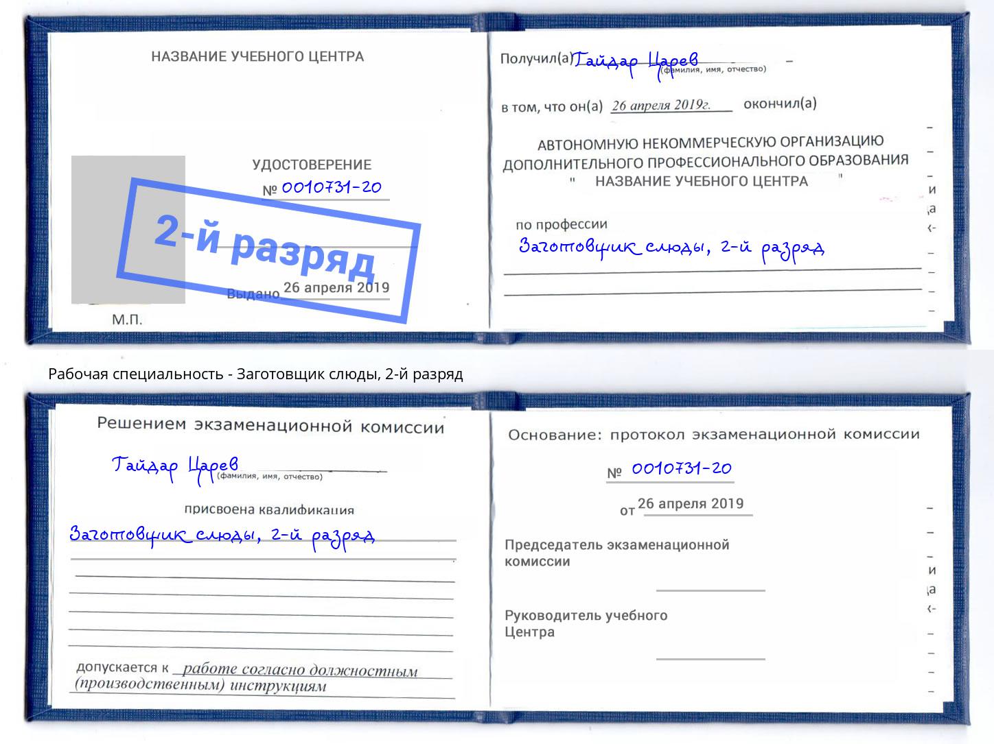корочка 2-й разряд Заготовщик слюды Архангельск