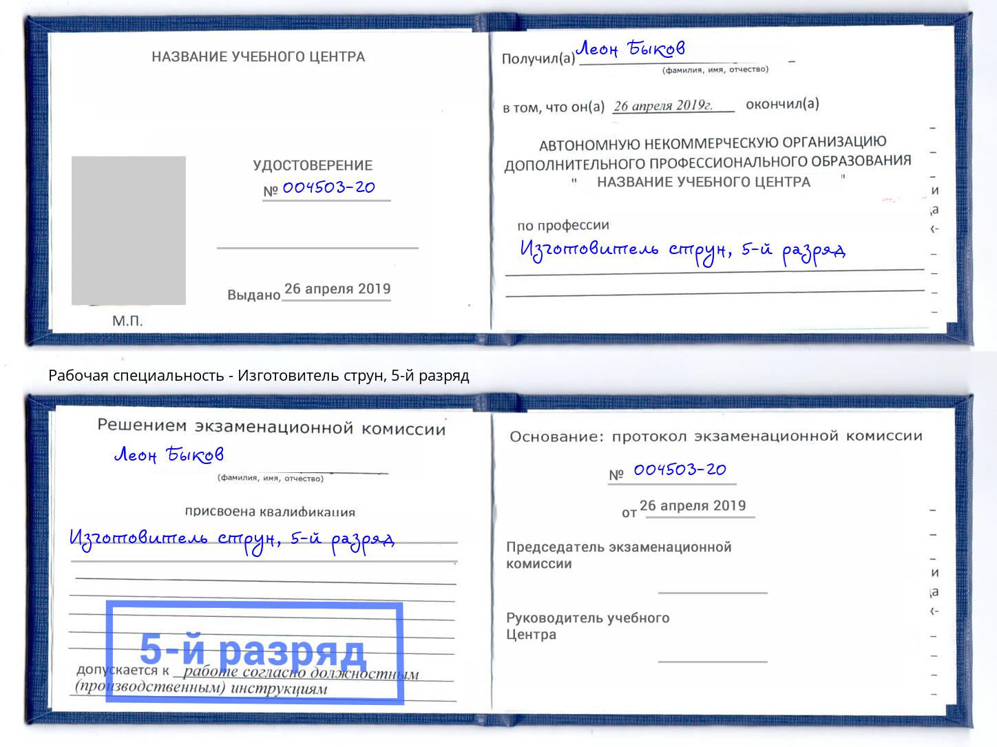 корочка 5-й разряд Изготовитель струн Архангельск