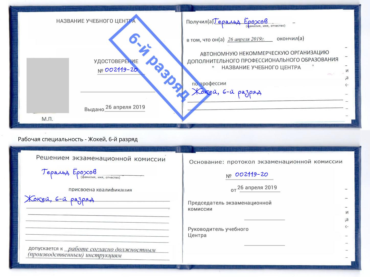 корочка 6-й разряд Жокей Архангельск