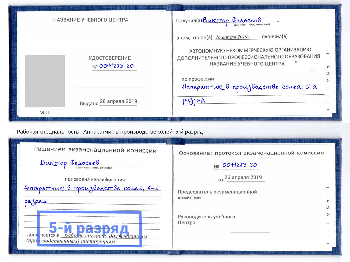 корочка 5-й разряд Аппаратчик в производстве солей Архангельск