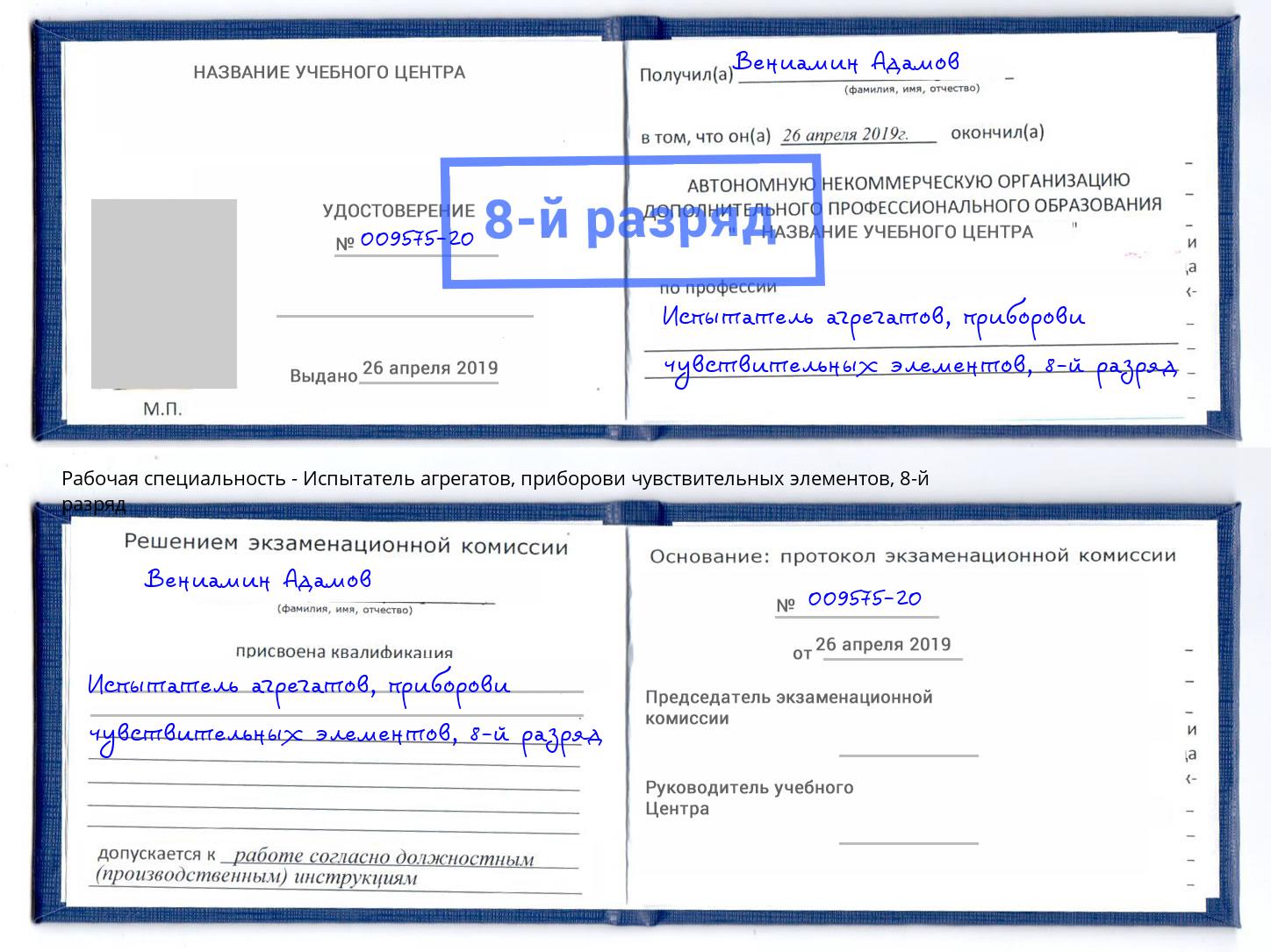 корочка 8-й разряд Испытатель агрегатов, приборови чувствительных элементов Архангельск