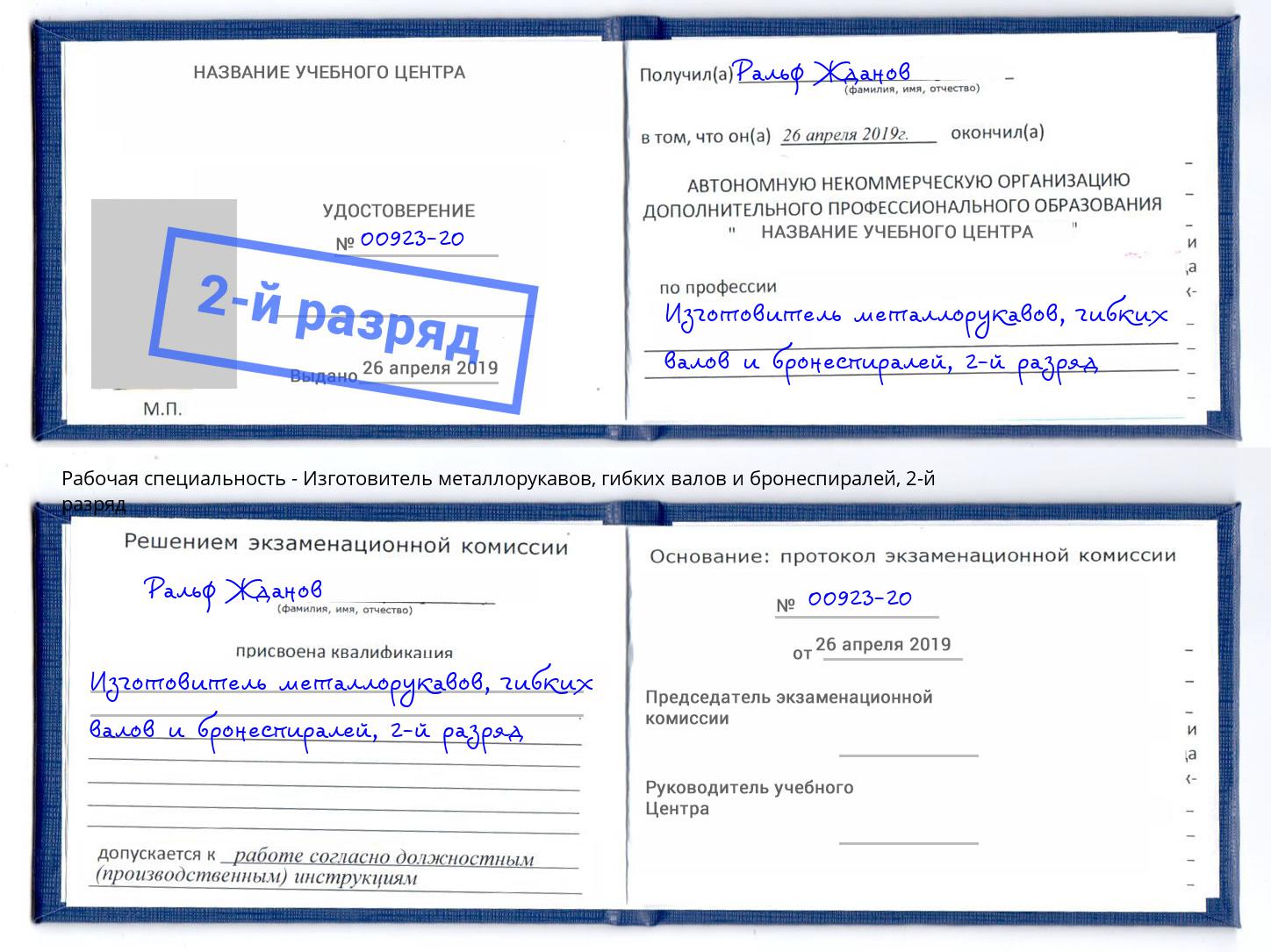 корочка 2-й разряд Изготовитель металлорукавов, гибких валов и бронеспиралей Архангельск